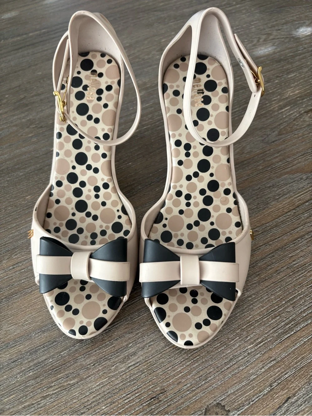 Melissa Beige and Black Bow Wedge Sandals